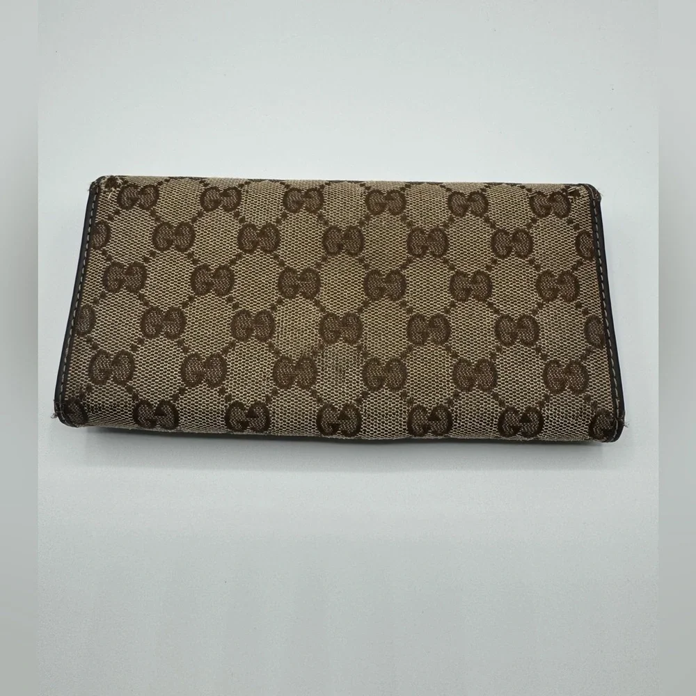 Gucci GG Canvas Continental Wallet Beige Brown Interlocking GG Logo